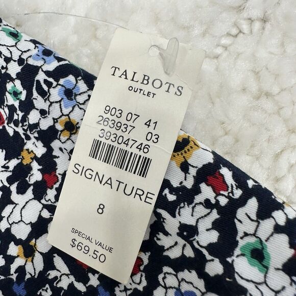 Talbots Signature Crop Chino Pants 8 Women's Blue Ditsy Floral Navy Casual NEW - Picture 7 of 10